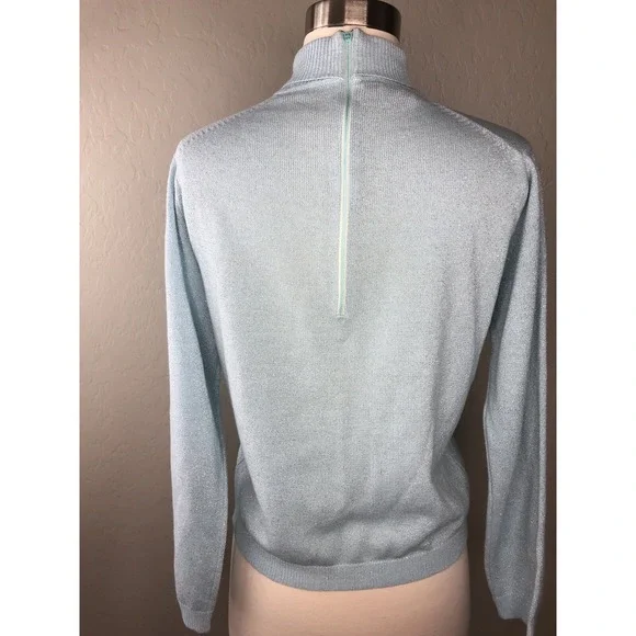 VTG BROADWAY SUBURBANITE SPORTSWEAR Blue Turtleneck Sweater Silver Metallic - Picture 3 of 6